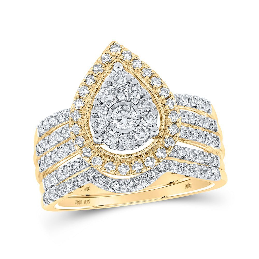 Radiant Love: 10kt Yellow Gold Diamond Pear - shape Bridal Wedding Ring Band Set - Splendid Jewellery