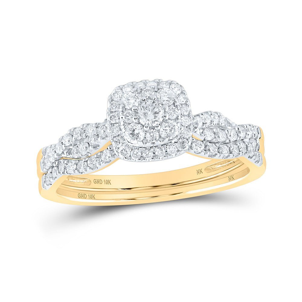Radiant Love 10kt Yellow Gold Diamond Square Bridal Wedding Ring Band Set - Splendid Jewellery