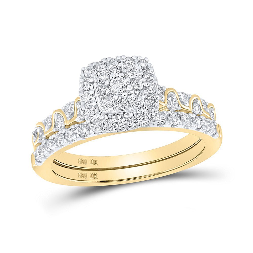 Radiant Love: 10kt Yellow Gold Diamond Square Bridal Wedding Ring Set - Splendid Jewellery