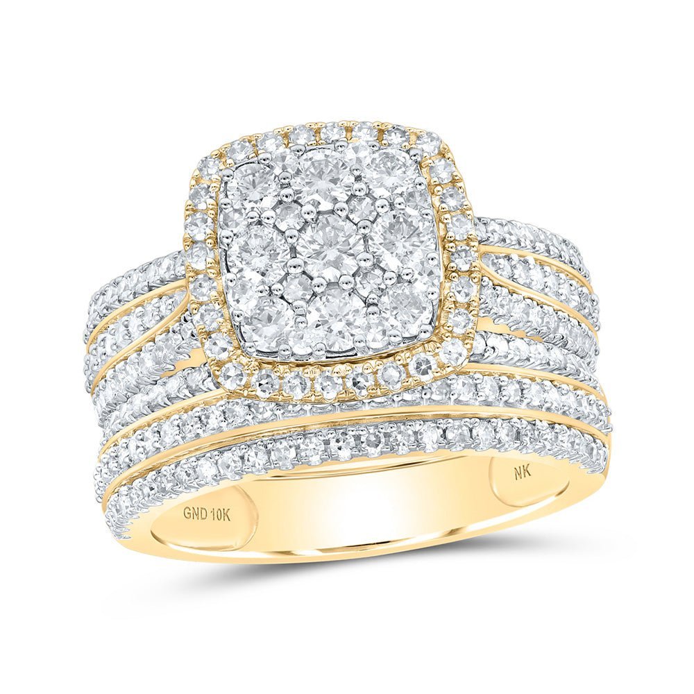 Radiant Love | 10kt Yellow Gold Diamond Square Cluster Bridal Wedding Ring Band Set 1 - 1/2 Cttw | Splendid Jewellery - Splendid Jewellery