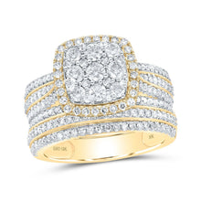 Load image into Gallery viewer, Radiant Love | 10kt Yellow Gold Diamond Square Cluster Bridal Wedding Ring Band Set 1 - 1/2 Cttw | Splendid Jewellery - Splendid Jewellery