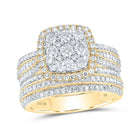 Radiant Love | 10kt Yellow Gold Diamond Square Cluster Bridal Wedding Ring Band Set 1 - 1/2 Cttw | Splendid Jewellery - Splendid Jewellery