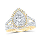 Radiant Love | 10kt Yellow Gold Diamond Teardrop Bridal Wedding Ring Band Set 1 Cttw - Splendid Jewellery