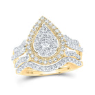 Radiant Love: 10kt Yellow Gold Diamond Teardrop Bridal Wedding Ring Band Set 1 Cttw - Splendid Jewellery