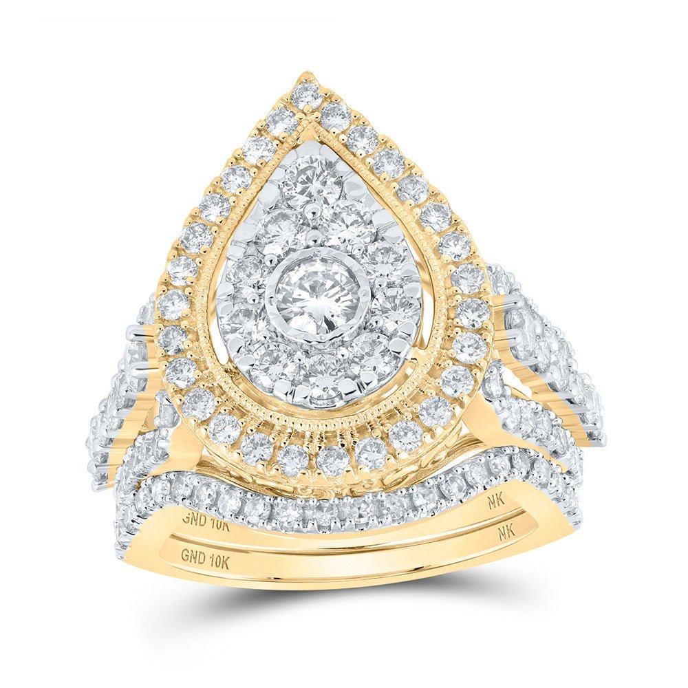 Radiant Love: 10kt Yellow Gold Diamond Teardrop Bridal Wedding Ring Set - Splendid Jewellery