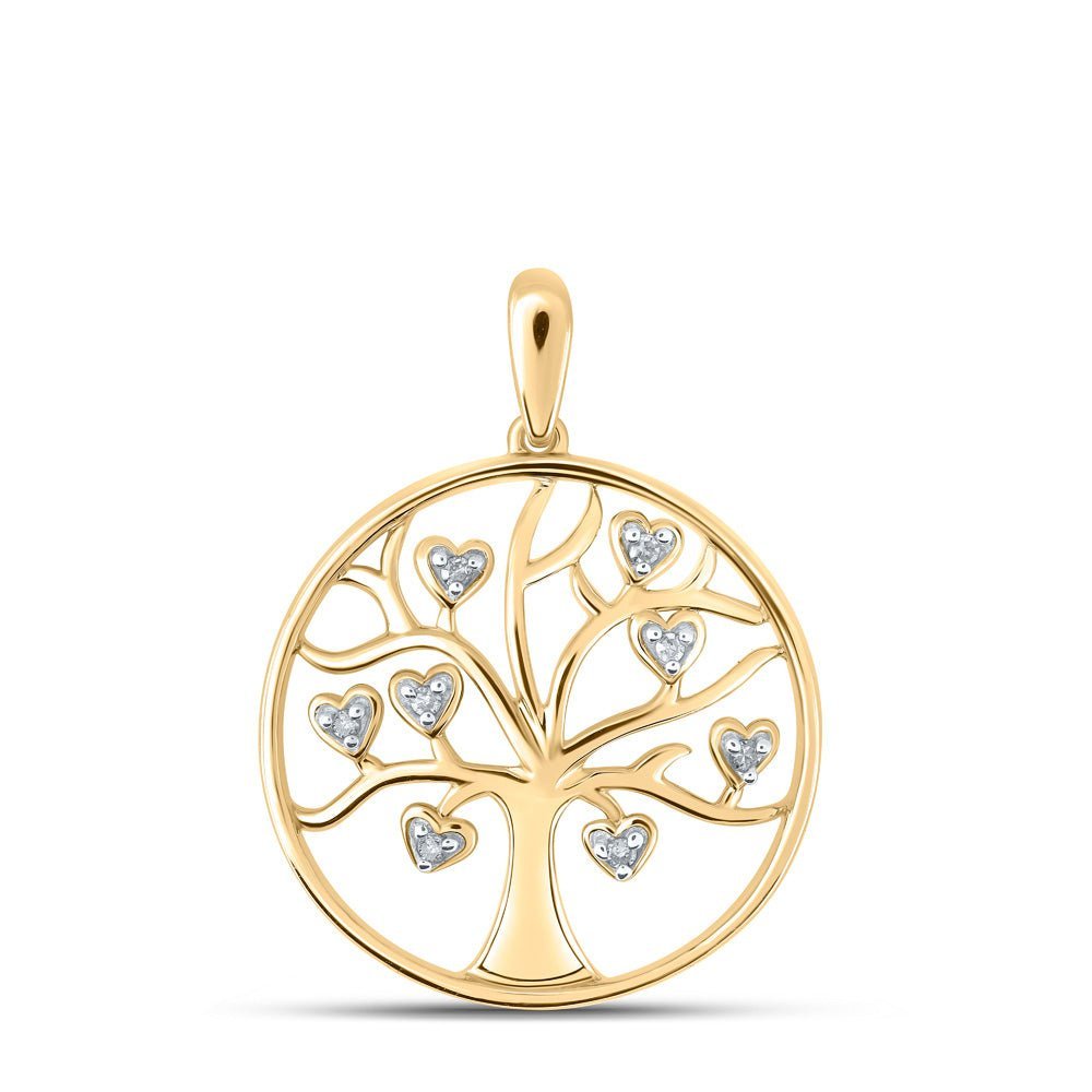 Radiant Love: 10kt Yellow Gold Diamond Tree of Life Heart Pendant - Splendid Jewellery