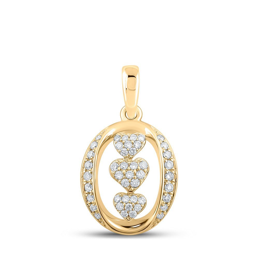 Radiant Love: 10kt Yellow Gold Diamond Triple Heart Pendant - Splendid Jewellery