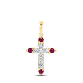 Radiant Love: 10kt Yellow Gold Gemstone Cross Pendant - Splendid Jewellery