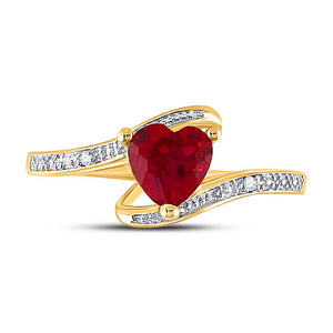 Radiant Love: 10kt Yellow Gold Gemstone Heart Ring with Lab - Created Ruby and Diamond Accents - Splendid Jewellery