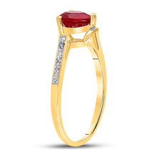 Load image into Gallery viewer, Radiant Love: 10kt Yellow Gold Gemstone Heart Ring with Lab-Created Ruby and Diamond Accents Side View from Splendid Jewellery