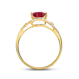 Radiant Love: 10kt Yellow Gold Gemstone Heart Ring with Lab - Created Ruby and Diamond Accents - Splendid Jewellery