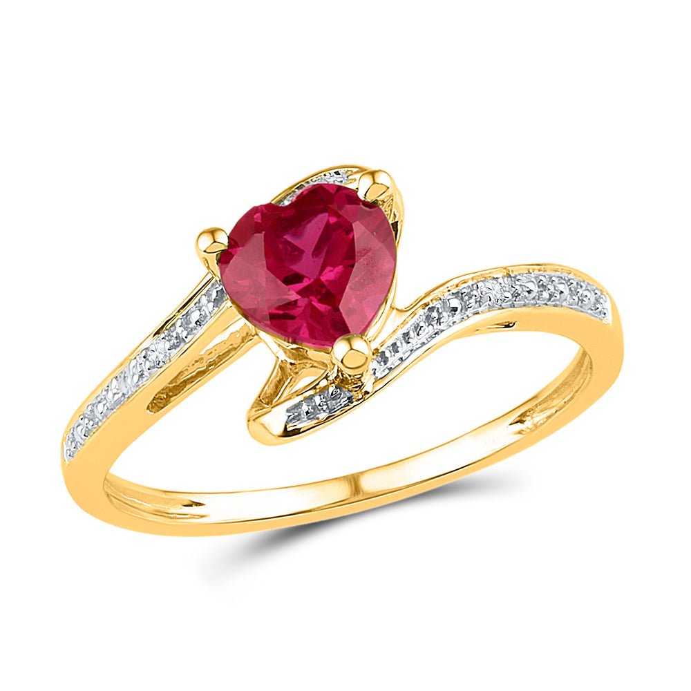 Radiant Love: 10kt Yellow Gold Gemstone Heart Ring with Lab - Created Ruby and Diamond Accents - Splendid Jewellery