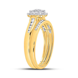 Radiant Love: 10kt Yellow Gold Halo Diamond Bridal Wedding Ring Band Set 1/2 Cttw - Splendid Jewellery