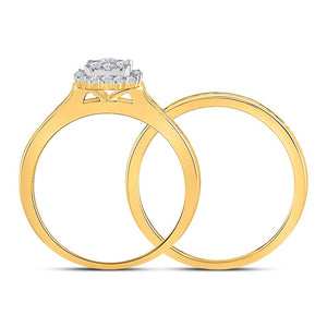 Radiant Love: 10kt Yellow Gold Halo Diamond Bridal Wedding Ring Band Set 1/2 Cttw - Splendid Jewellery