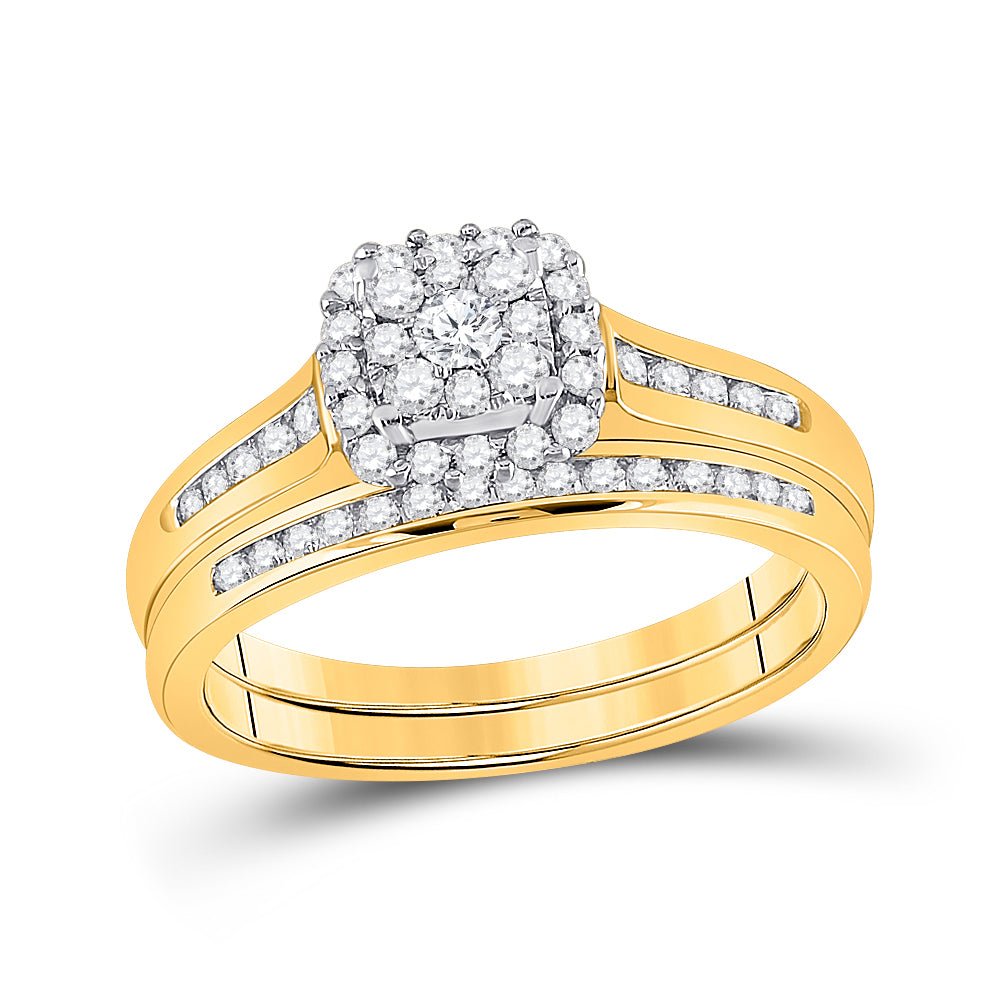 Radiant Love: 10kt Yellow Gold Halo Diamond Bridal Wedding Ring Band Set 1/2 Cttw - Splendid Jewellery