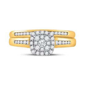 Radiant Love: 10kt Yellow Gold Halo Diamond Bridal Wedding Ring Band Set 1/2 Cttw product Top View from Splendid Jewellery