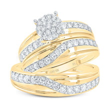 Load image into Gallery viewer, Radiant Love: 10kt Yellow Gold His Hers Round Diamond Cluster Matching Wedding Set 1-1/4 Cttw Top view from the 10Kt Yellow Gold His Hers Round Diamond Cluster Matching Wedding Set 1 1 4 Cttwpin213533 collection by Splendid Jewellery