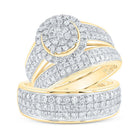 Radiant Love: 10kt Yellow Gold His Hers Round Diamond Cluster Matching Wedding Set 1 - 3/4 Cttw - Splendid Jewellery