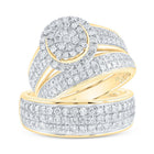 Radiant Love: 10kt Yellow Gold His Hers Round Diamond Cluster Matching Wedding Set 1 - 3/4 Cttw - Splendid Jewellery