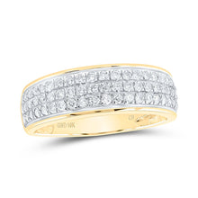 Load image into Gallery viewer, Radiant Love: 10kt Yellow Gold His Hers Round Diamond Cluster Matching Wedding Set 1-3/4 Cttw Side view from the 10Kt Yellow Gold His Hers Round Diamond Cluster Matching Wedding Set 1 3 4 Cttwpin210126 collection by Splendid Jewellery