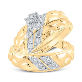 Radiant Love: 10kt Yellow Gold His Hers Round Diamond Cluster Matching Wedding Set 1/2 Cttw - Splendid Jewellery