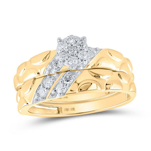 Radiant Love: 10kt Yellow Gold His Hers Round Diamond Cluster Matching Wedding Set 1/2 Cttw - Splendid Jewellery