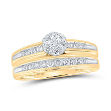 Load image into Gallery viewer, Radiant Love: 10kt Yellow Gold His Hers Round Diamond Cluster Matching Wedding Set 3/4 Cttw - Splendid Jewellery