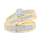 Radiant Love: 10kt Yellow Gold His Hers Round Diamond Cluster Matching Wedding Set 3/4 Cttw - Splendid Jewellery