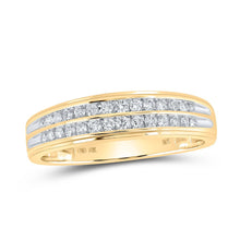 Load image into Gallery viewer, Radiant Love: 10kt Yellow Gold His Hers Round Diamond Cluster Matching Wedding Set 3/4 Cttw Side view from the 10Kt Yellow Gold His Hers Round Diamond Cluster Matching Wedding Set 3 4 Cttwpin213597 collection by Splendid Jewellery