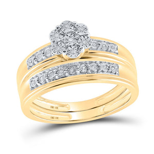 Radiant Love 10kt Yellow Gold His Hers Round Diamond Cluster Matching Wedding Set - Splendid Jewellery