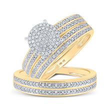 Load image into Gallery viewer, Radiant Love: 10kt Yellow Gold His Hers Round Diamond Cluster Matching Wedding Set 3/8 Cttw - Splendid Jewellery