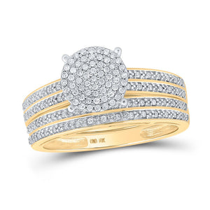 Radiant Love: 10kt Yellow Gold His Hers Round Diamond Cluster Matching Wedding Set 3/8 Cttw - Splendid Jewellery