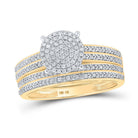 Radiant Love: 10kt Yellow Gold His Hers Round Diamond Cluster Matching Wedding Set 3/8 Cttw - Splendid Jewellery