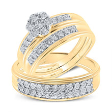Load image into Gallery viewer, Radiant Love 10kt Yellow Gold His Hers Round Diamond Cluster Matching Wedding Set - Splendid Jewellery