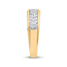 Load image into Gallery viewer, Radiant Love 10kt Yellow Gold His Hers Round Diamond Cluster Matching Wedding Set Side view from the 10Kt Yellow Gold His Hers Round Diamond Cluster Matching Wedding Set 1 10 Cttwpin14481 collection by Splendid Jewellery