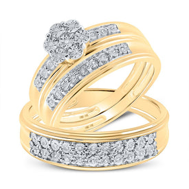 Radiant Love 10kt Yellow Gold His Hers Round Diamond Cluster Matching Wedding Set Top view from the 10Kt Yellow Gold His Hers Round Diamond Cluster Matching Wedding Set 1 10 Cttwpin14481 collection by Splendid Jewellery