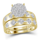 Radiant Love: 10kt Yellow Gold His Hers Round Diamond Cluster Matching Wedding Set - Splendid Jewellery
