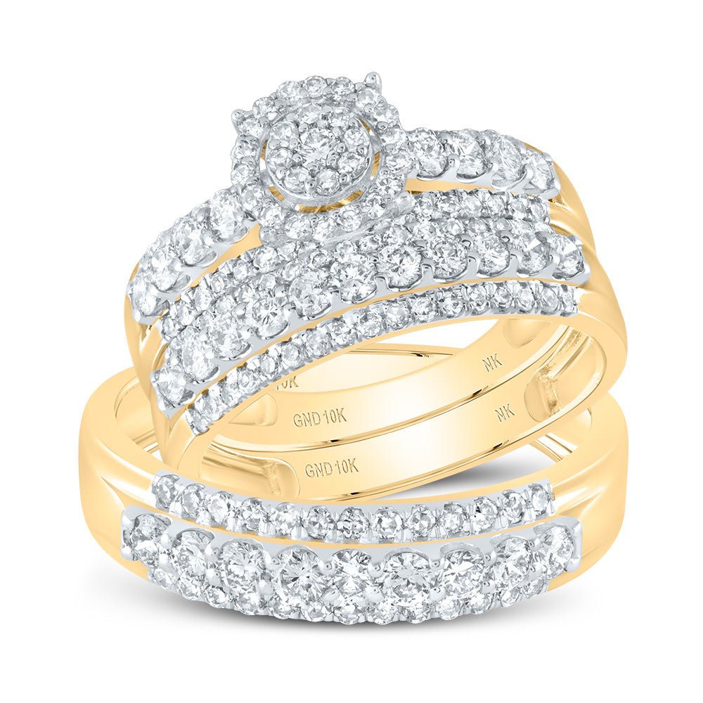 Radiant Love 10kt Yellow Gold His Hers Round Diamond Cluster Wedding Set 1 - 3/4 Cttw - Splendid Jewellery