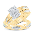 Radiant Love: 10kt Yellow Gold His Hers Round Diamond Square Matching Wedding Set 1/3 Cttw - Splendid Jewellery