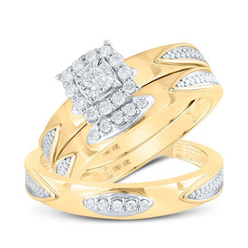 Radiant Love: 10kt Yellow Gold His Hers Round Diamond Square Matching Wedding Set 1/3 Cttw - Splendid Jewellery
