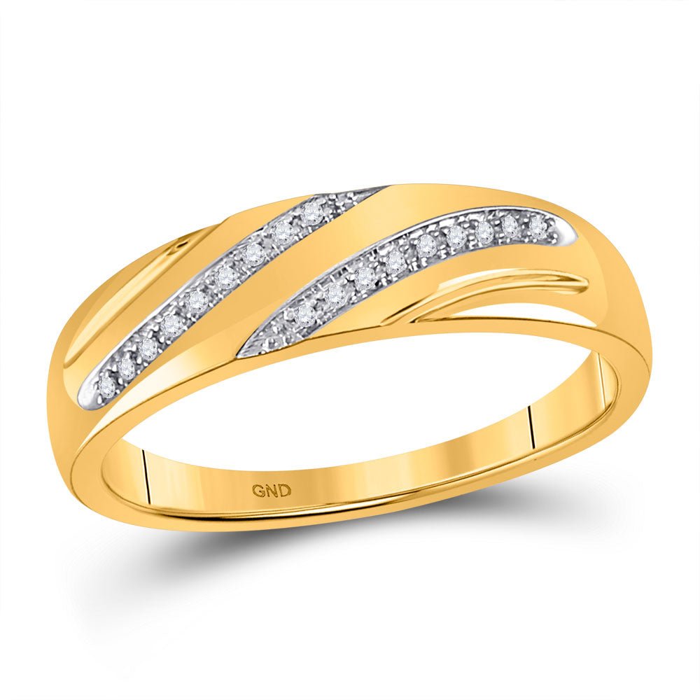 Radiant Love: 10kt Yellow Gold His Hers Round Diamond Square Matching Wedding Set 1/5 Cttw - Splendid Jewellery