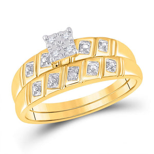 Radiant Love: 10kt Yellow Gold His Hers Round Diamond Square Matching Wedding Set - Splendid Jewellery