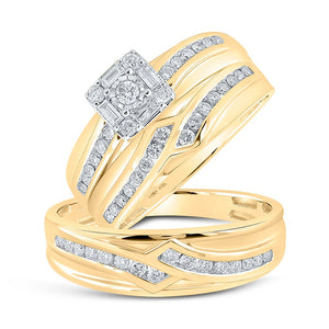 Radiant Love: 10kt Yellow Gold His Hers Round Diamond Square Matching Wedding Set - Splendid Jewellery