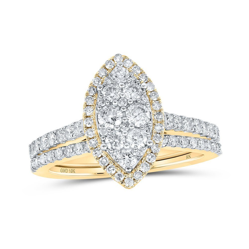 Radiant Love: 10kt Yellow Gold Marquise Diamond Bridal Wedding Ring Set - Splendid Jewellery