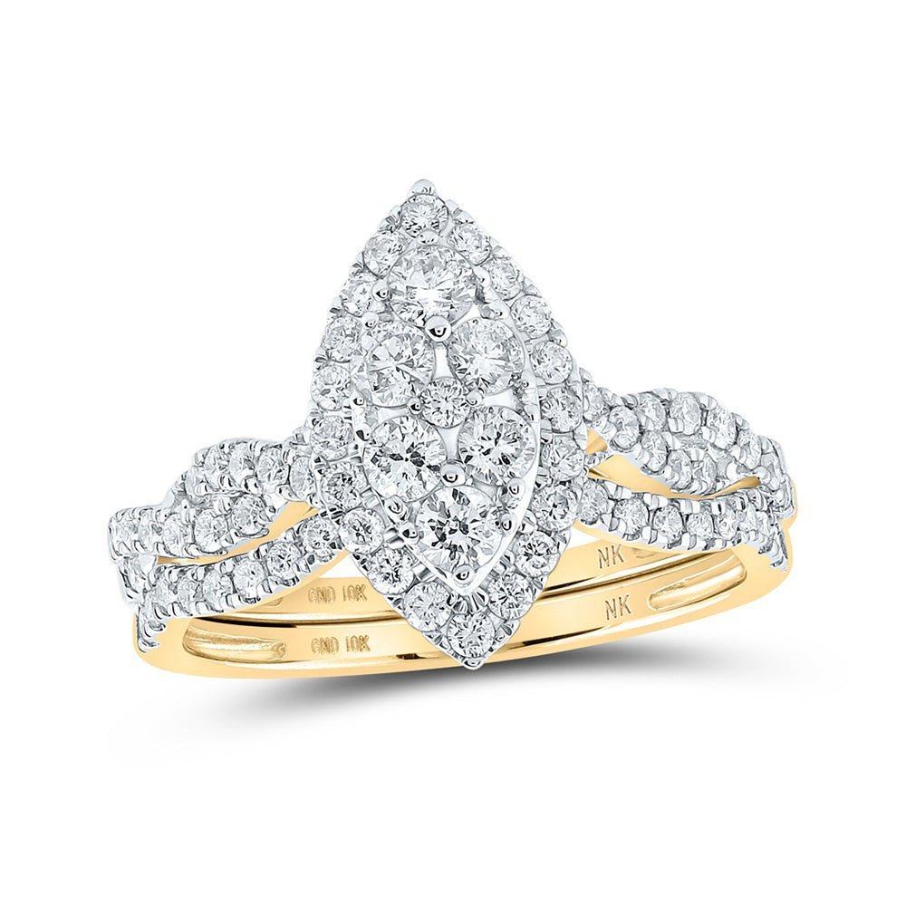 Radiant Love: 10kt Yellow Gold Marquise Diamond Wedding Ring Set - Splendid Jewellery