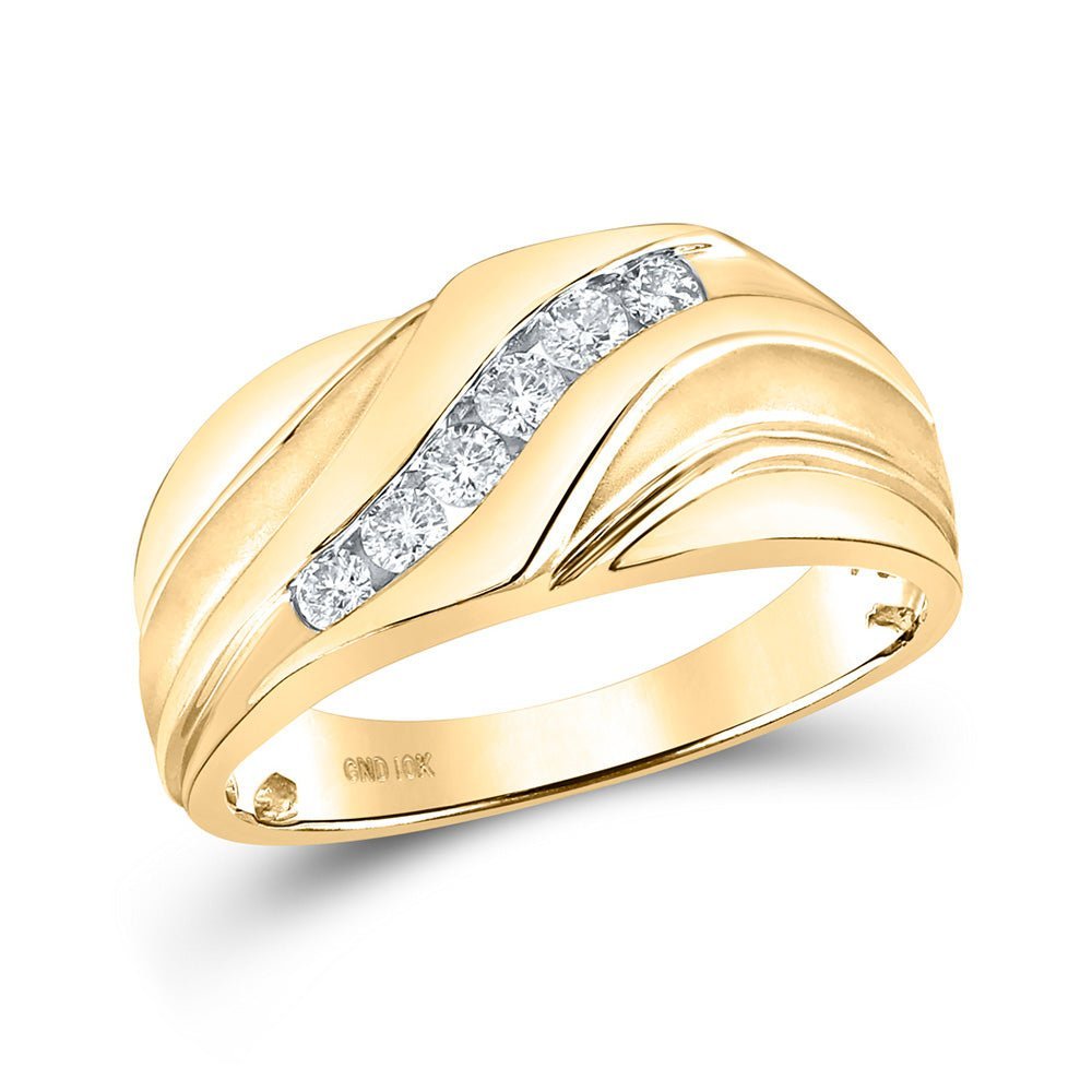 Radiant Love: 10kt Yellow Gold Mens Round Diamond Wedding Band Ring 1/3 Cttw - Splendid Jewellery