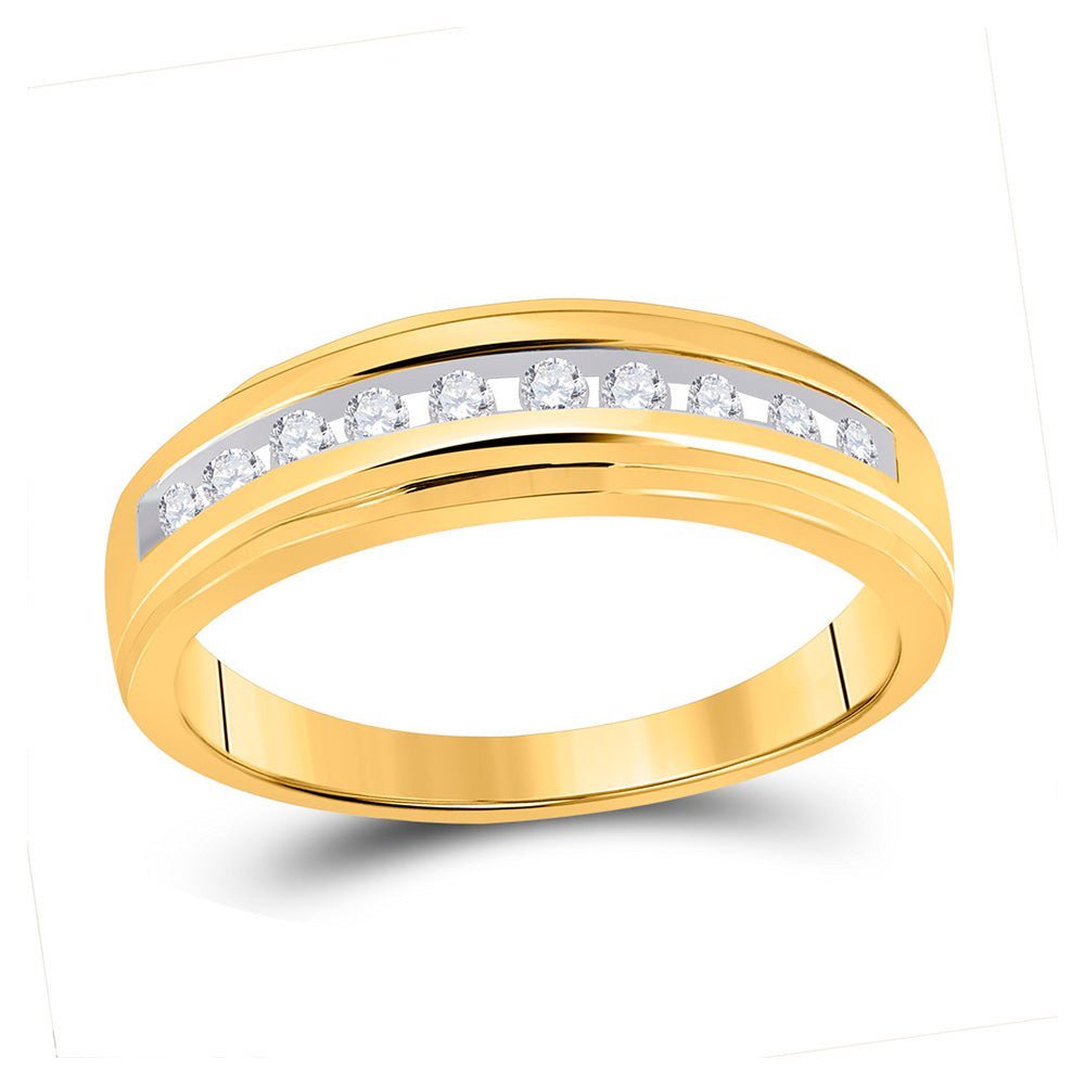 Radiant Love: 10kt Yellow Gold Mens Round Diamond Wedding Channel - Set Band Ring 1/5 Cttw - Splendid Jewellery