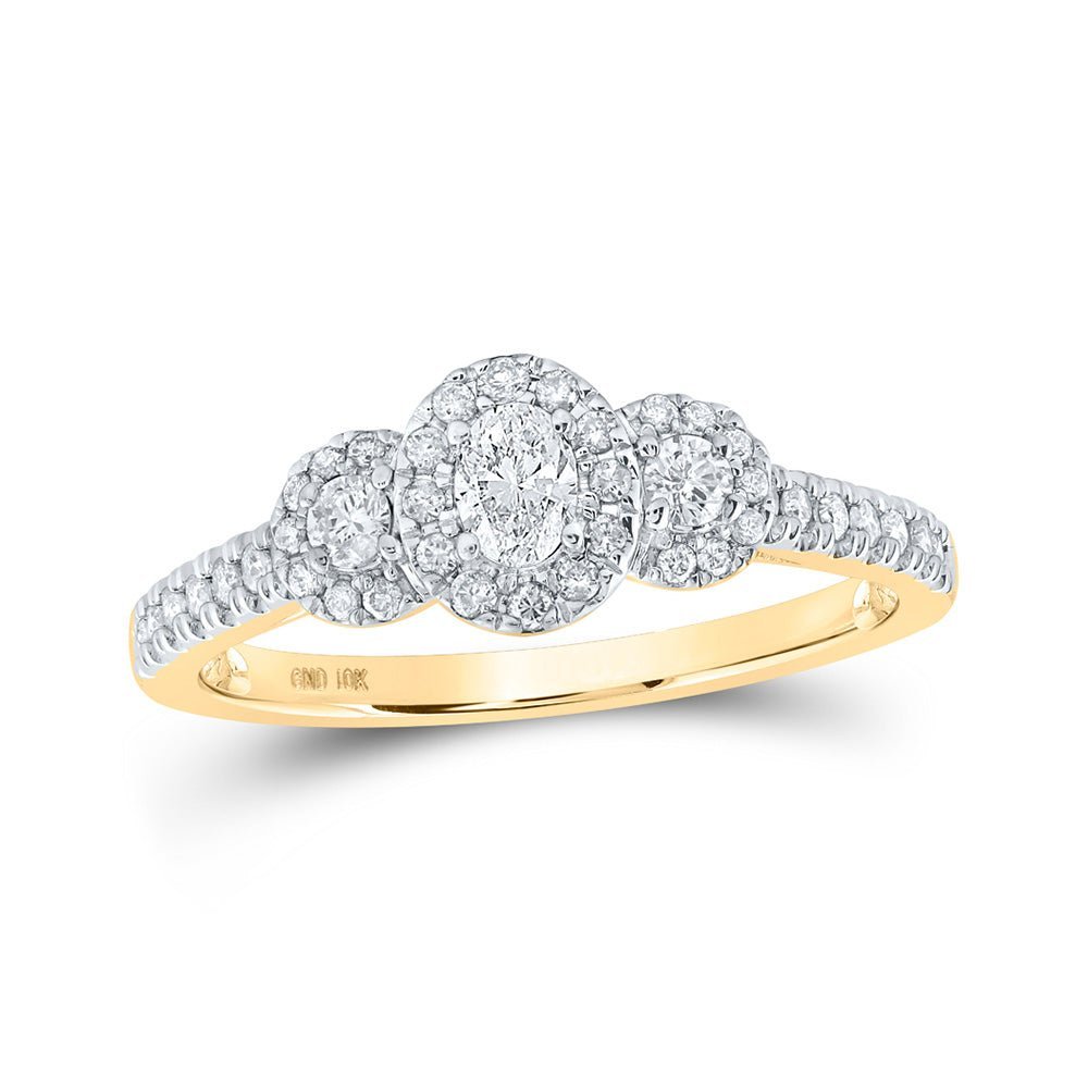 Radiant Love: 10kt Yellow Gold Oval Diamond 3 - stone Bridal Wedding Engagement Ring 1/2 Cttw - Splendid Jewellery