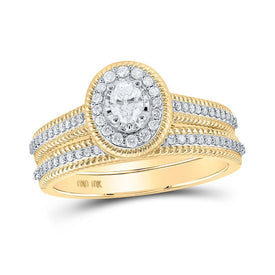 Radiant Love: 10kt Yellow Gold Oval Diamond Halo Bridal Wedding Ring Band Set 1/2 Cttw - Splendid Jewellery