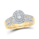 Radiant Love 10kt Yellow Gold Oval Diamond Halo Bridal Wedding Ring Band Set 5/8 Cttw - Splendid Jewellery